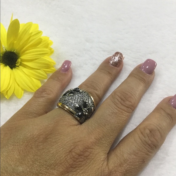 NEW 925 S.S, 10k Gold, Black and Clear CZ Ring 8 - Picture 4 of 4